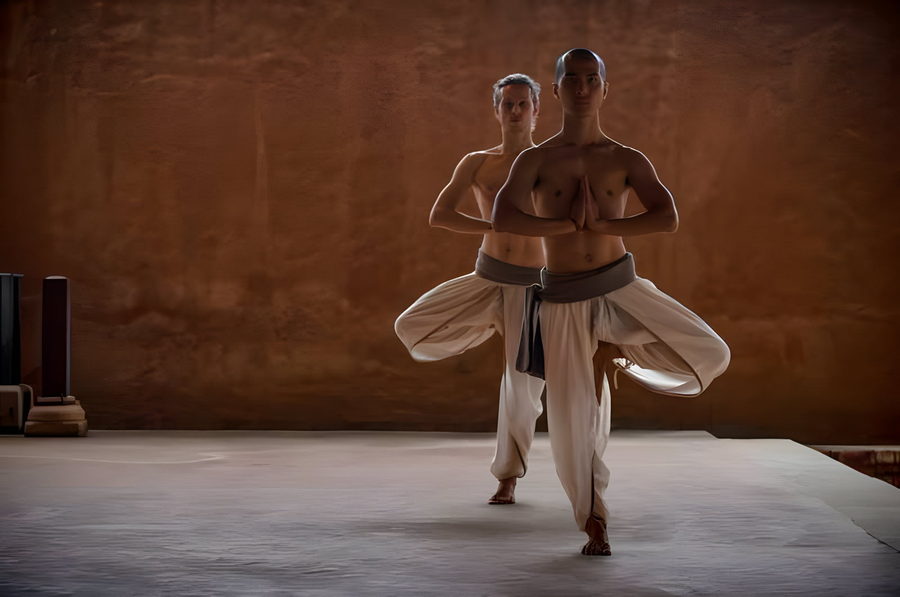 Two practitioners in tree pose